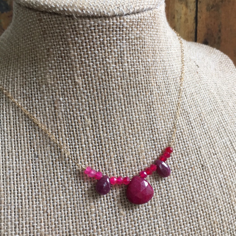 Ruby Chalcedony Necklace Gold Fill - image 1